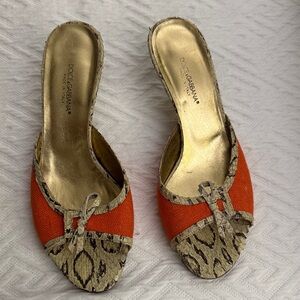 Dolce & Gabbana Orange and Gold Mules with Snakeskin Accent